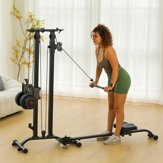 TOUSAINS Foldable Cable & Row Machine, 330LBS Strength, Back Exercise, LAT Tower and LAT Row Cable Machine for Home Gym Dumbbell Clamps